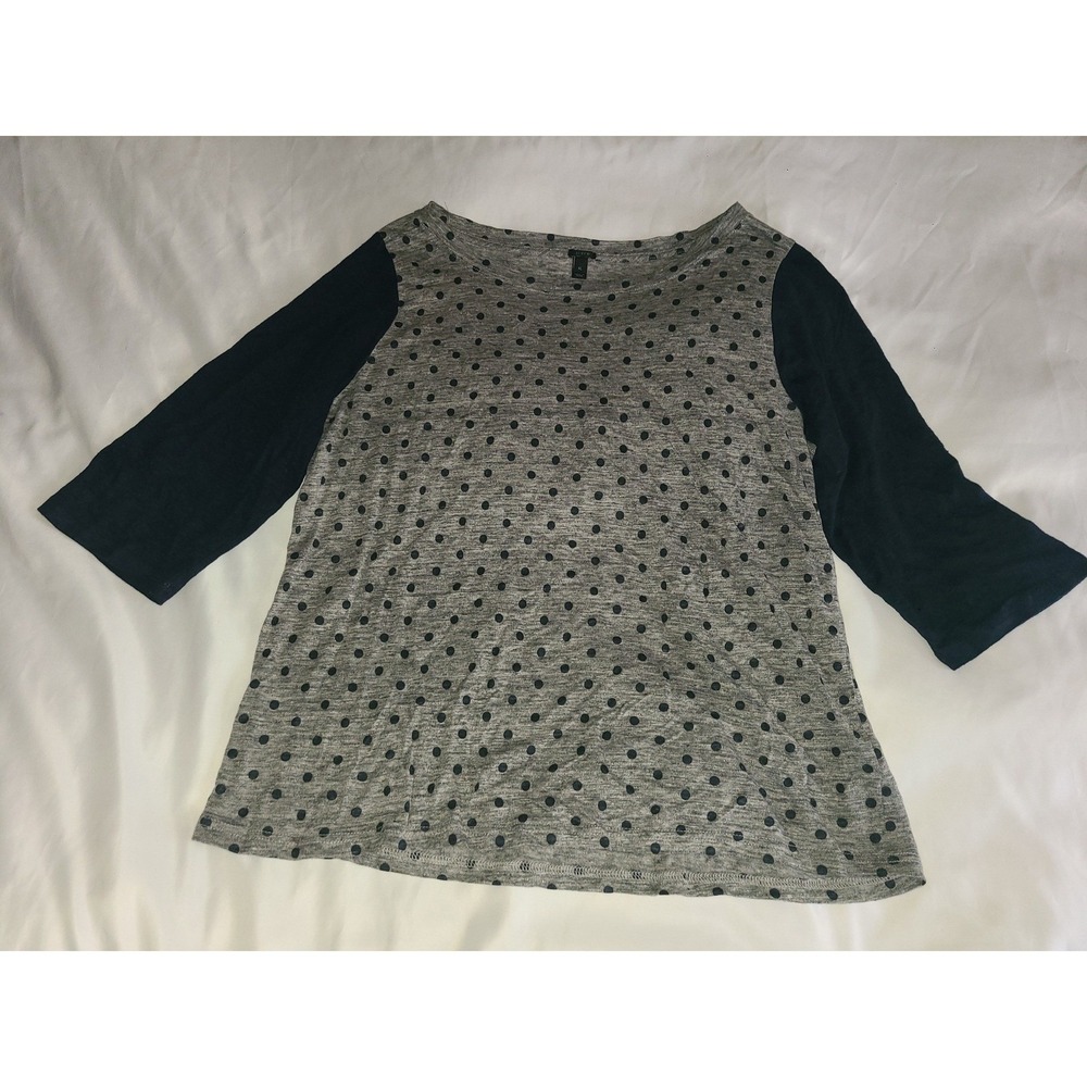 J.Crew Womens XL Gray Polka Dot 100% Linen 3/4 Sleeve Knit Top